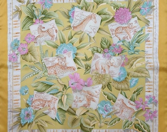 Salvatore Ferragamo Vintage Silk Scarf: Floral Animal Print, Made in Italy (34x34)