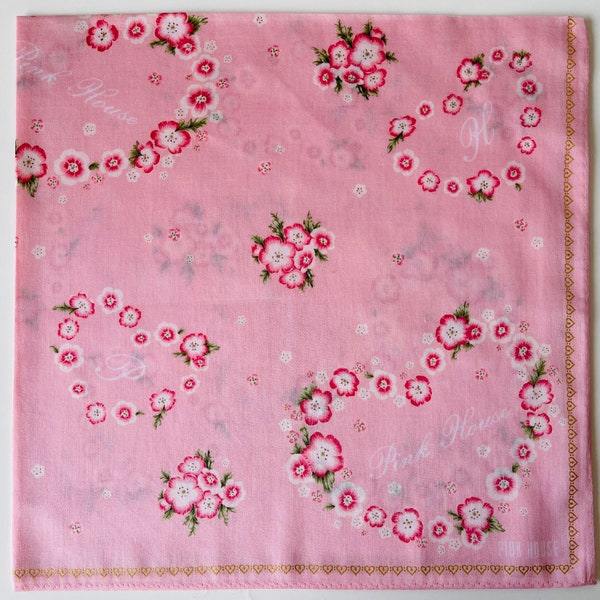 Pink House vintage handkerchief 22 x 22 inches