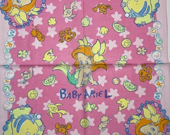 Tokyo Disney Sea vintage handkerchief Baby Ariel mermaid 20 x 20 inches