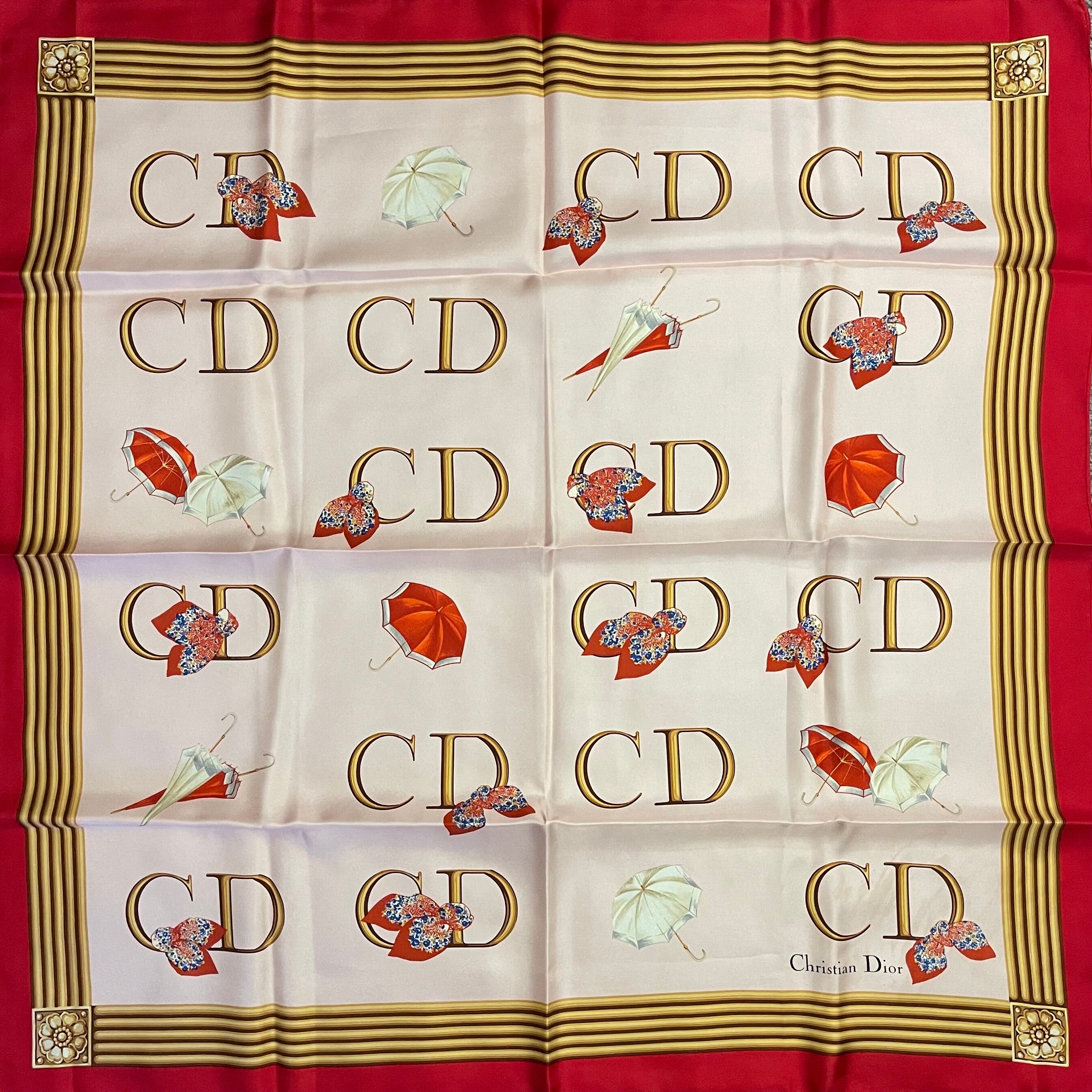 Christian Dior 80s vintage scarf スカーフ Vintage 1980 Christian Dior 100% silk scarf orange yellow