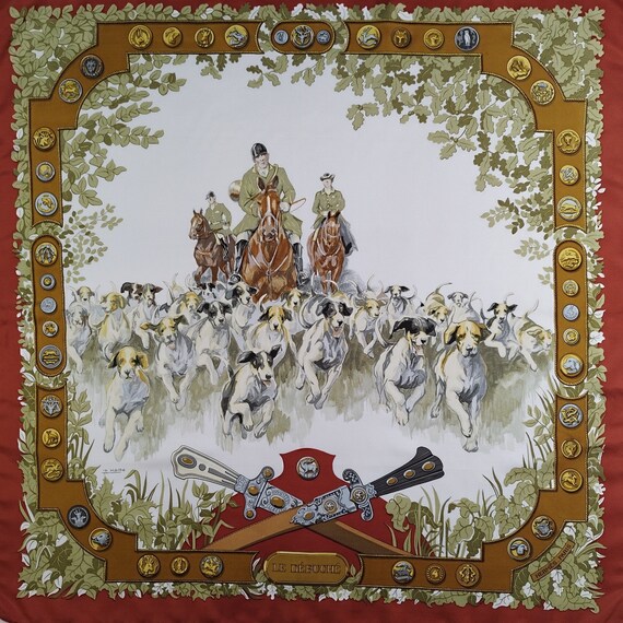 Sold at Auction: HERMES FRAMED SILK SCARF OF HORSES. HERMES PARIS. BLANK