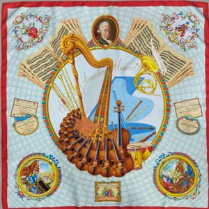 Hermès Paris Vintage Silk Scarf Hommage à Mozart by Julie Abadie 90 cm.