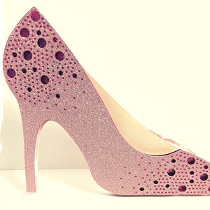 Pink Shoe Card SVG, Barbiecore High Heel, Bejeweled with Rhinestones Sparkly and Glittery Card, Cricut Cut File Paper Craft