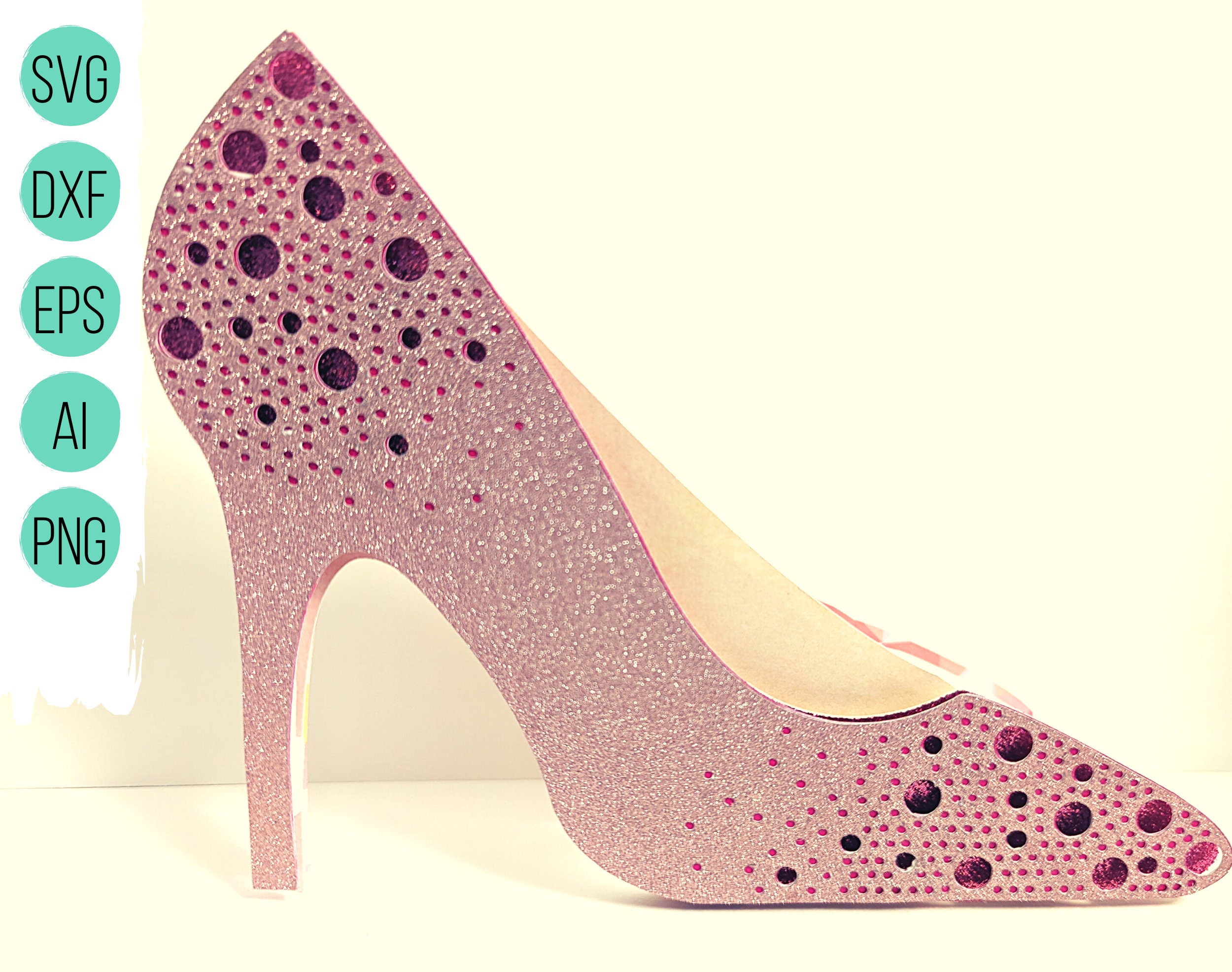 Pink Shoe Card SVG, Barbiecore High Heel, Bejeweled With Rhinestones