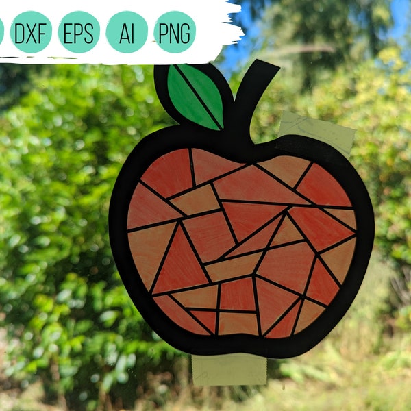 SVG Apple Suncatcher, Stained Glass Window SVG Craft Project, Kid's Arts and Crafts Project for Classroom or Homeschool