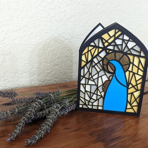 Vidrieras católicas SVG, virgin mother mary card, religious christian card, cricut cut file kit for Layered Craft