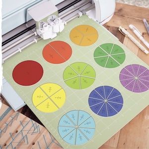 Bruch Kreise SVG Vorlage, Cricut Cut File Kit, Elementare Mathematik Klassenzimmer SVG für Lehrer, Bruchlehre mit Manipulationss SVG