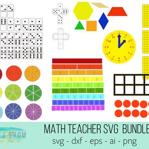 SVG  BUNDLE for Math Classroom, Ten Frame SVG Place Value, Blank Dice, Domino, Pattern Block, Clock for Elementary Teacher with Cricut