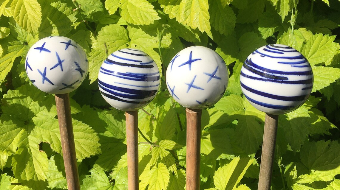 Large Porcelain Garden Cane Toppers Etsy