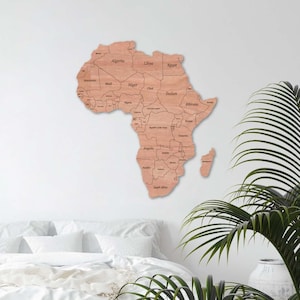 Afrika Landkarte mit Ländernamen und Grenzen, für Laserschnitt, cnc, digitale Dateien, dxf, ai, svg, pdf, Schnittdatei, Gravurvorlage