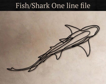 Shark Lines, Fish One-line art vector files, for laser cut, cnc, digital files, dxf, ai, svg, pdf cut file