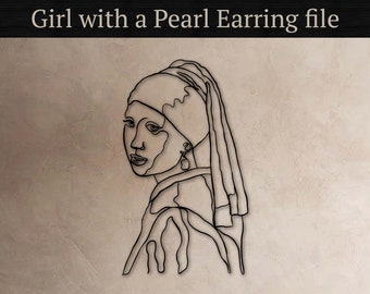 Mädchen mit Perlenohrring A-Linien-Zeichnung: Laser geschnitten CNC Vektordatei (Digitale Datei)