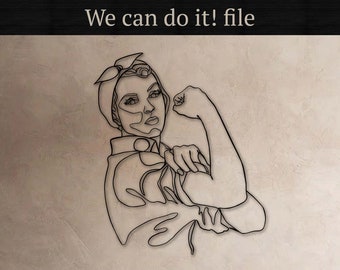 Wir schaffen das! Rosie the Riveter, WW2 Ein-Linien-Zeichnung, Vektordatei, für Laserschnitt, cnc, digitale Dateien, dxf, ai, svg, pdf, Schneidedatei