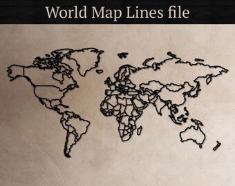 Weltkarte Strichzeichnungen, Vektor Dateien, für Laserschnitt, cnc, digitale Dateien, dxf, ai, svg, pdf, cut Datei, Schablone