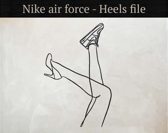 Air Force 1 Line Art: Frau in Sneakers & Heels (Digitale Datei)