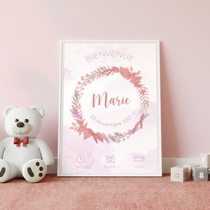 Personalisiertes Geburtsposter Baby-Geburtskrone zur Blüte