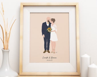 Personalized portrait personalized illustration couple family wedding
