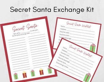 Secret Santa Gift Exchange Form Kit | Druckbare Digitale Wunschliste | Registrierungsbogen | Nikolausfragebogen | Secret Santa Party