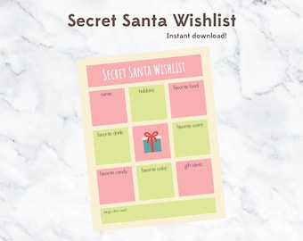 Secret Santa Gift Exchange Form | Druckbare Wunschliste | Geschenkfragebogen Information | Sofort Download