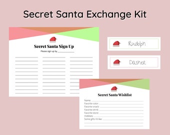 Secret Santa Gift Exchange Kit Komplettes Set von 3 | Registrierungsbogen | Nikolausfragebogen | Secret Santa Name Zeichnung | Ideal für die Arbeit