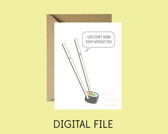 Druckbare Paare Jubiläumskarte Sushi Stäbchen Themen Niedliche Nachricht | Sofort Download