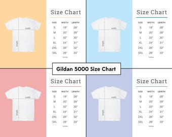 Digital Gildan 5000 Heavy Cotton T-Shirt Größentabelle Download Modern Buntes Design Printful Printify POD