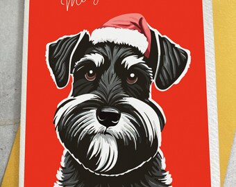 Luxury Handmade  Black & Silver Schnauzer Christmas greeting card. Perfect to say Merry Christmas