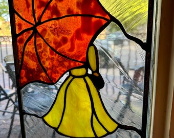 Stained Glass Umbrella Lady panel