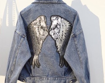 denim jacket with wings on back