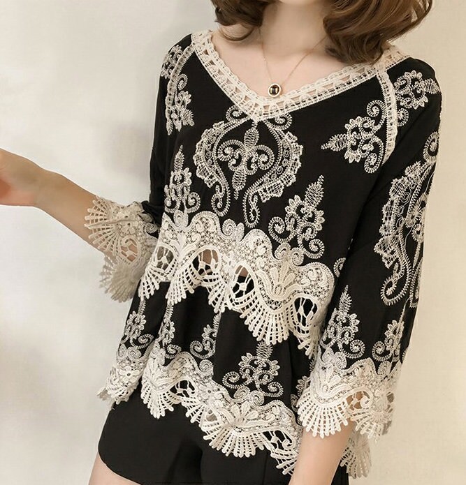 Women's 3/4 Long Sleeve Chiffon Tops Casual Shirt Knitted - Etsy