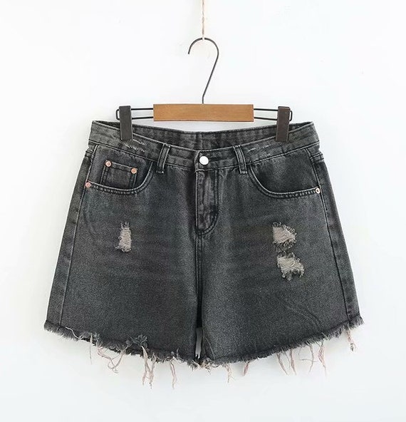 Women's Mid Rise Shorts Frayed Raw Hem Ripped Denim Jean - Etsy