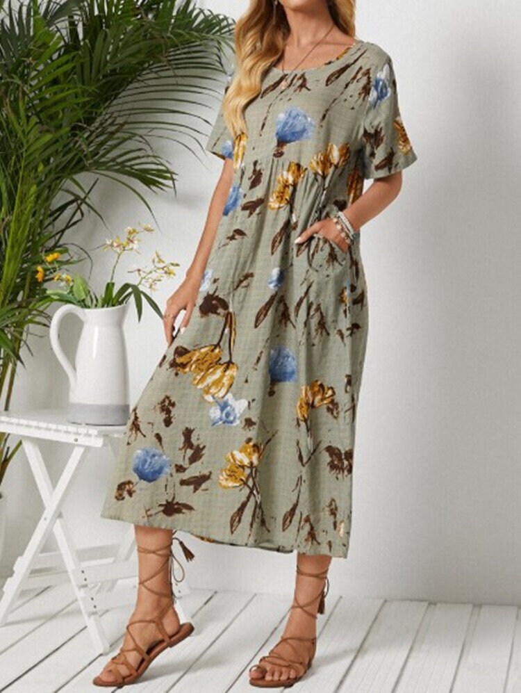 Womens Soft Cotton Clothing Floral Maxi Dress With Pockets - Etsy