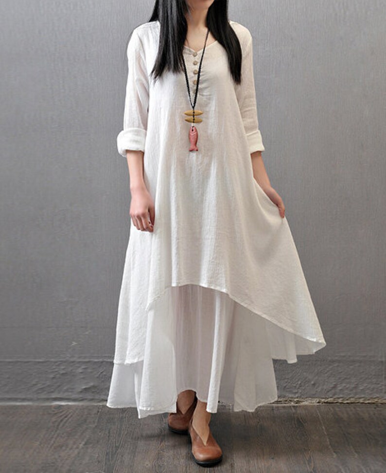 Womens Soft Cotton Linen Clothing Irregular Hem Maxi Dress - Etsy