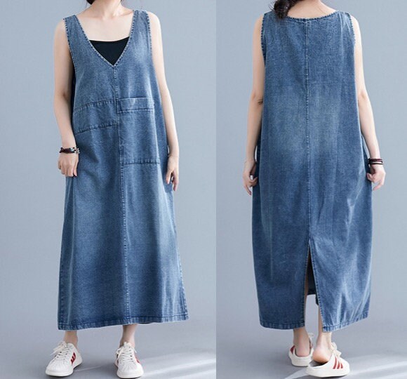 Womens Cotton Clothing Denim Jean Sleeveless Dress V Neck - Etsy