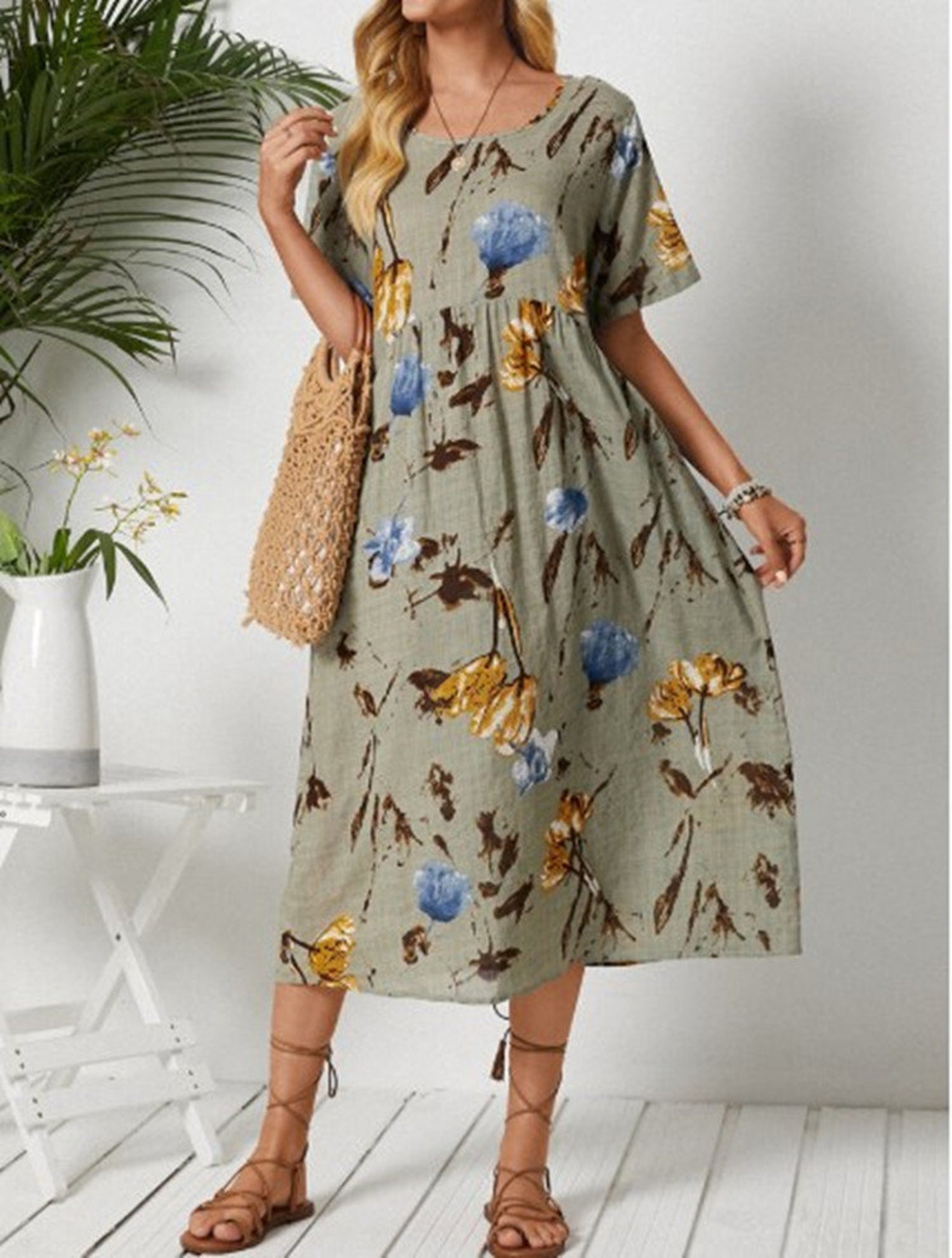 Womens Soft Cotton Clothing Floral Maxi Dress With Pockets - Etsy