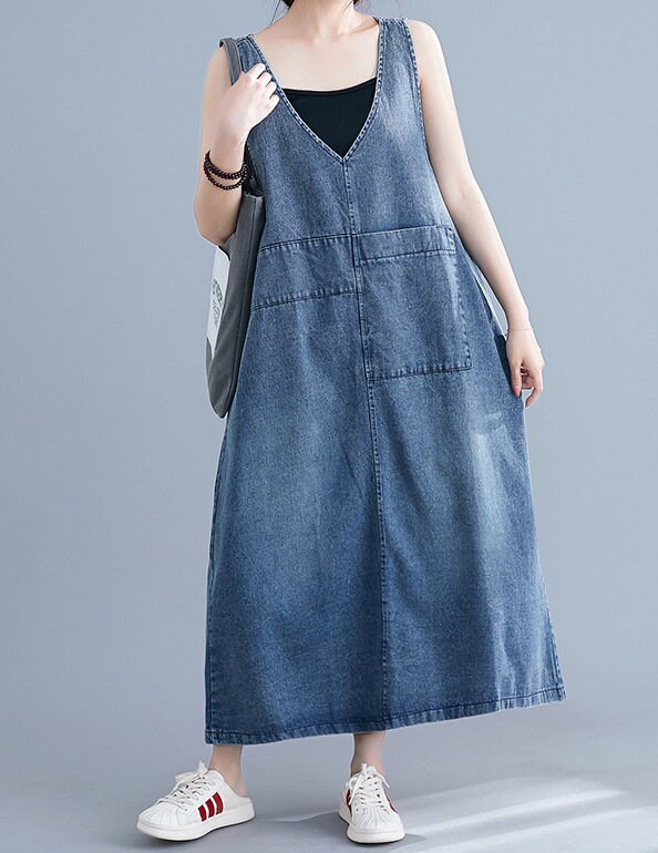 Womens Cotton Clothing Denim Jean Sleeveless Dress V Neck - Etsy