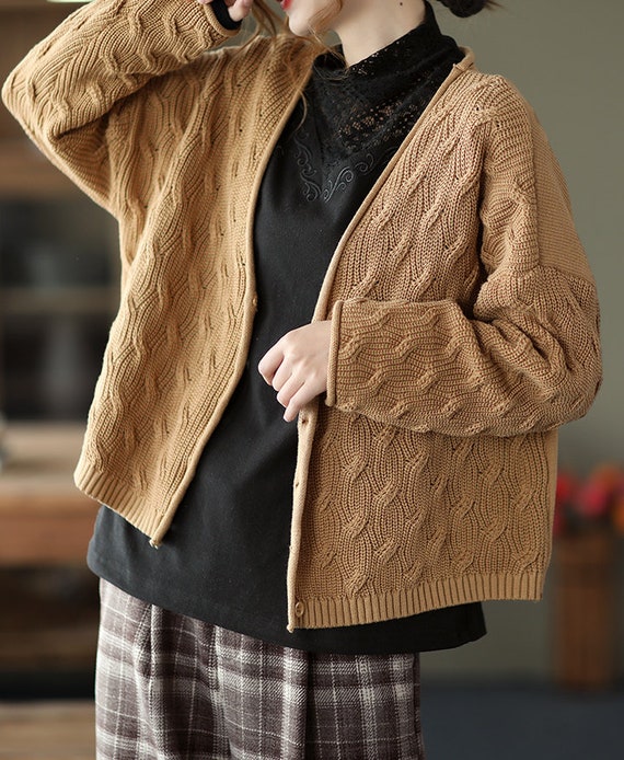 Women Knit Cotton/linen Cardigan Long Sleeve Top Soft Sweater - Etsy
