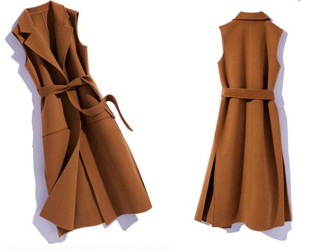 Women's Sleeveless Jacket With Pocket Warm Faux Wool Coat Etsy