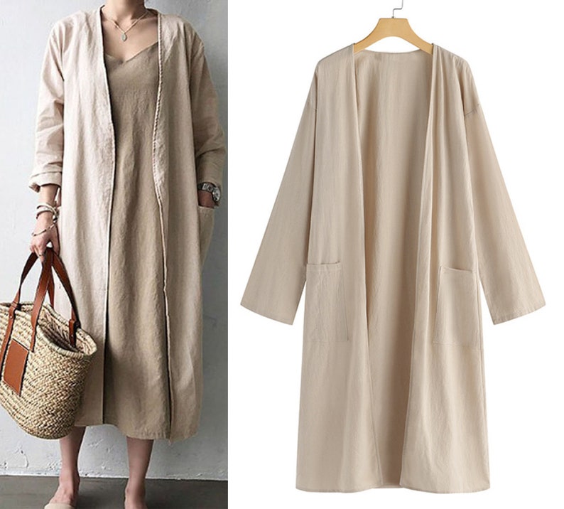 Women Long Sleeve Cotton Linen Cardigan Open Front Top Etsy