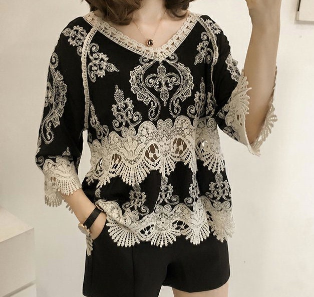 Women's 3/4 Long Sleeve Chiffon Tops Casual Shirt Knitted - Etsy