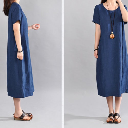 Women's Linen Short Sleeve Summer Maxi Dress Asymmetry - Etsy