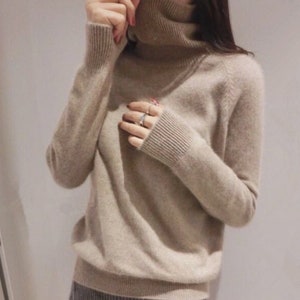 Women Knit Long Sleeve Cotton Pullover Sweater Top Soft Clothing Warm Turtle Neck