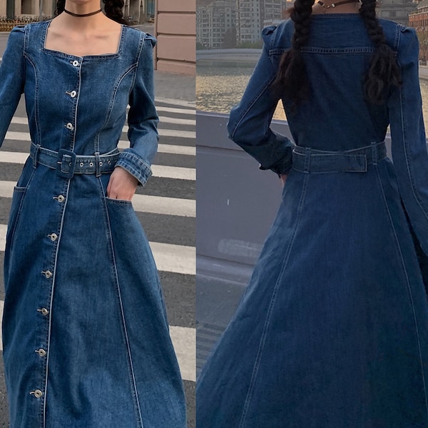 Denim Maxi Dress - Etsy