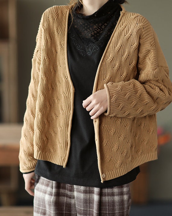 Women Knit Cotton/linen Cardigan Long Sleeve Top Soft Sweater - Etsy