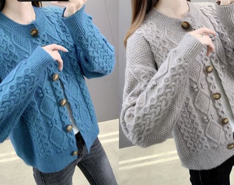 Women’s Long Sleeve Open Front Knitted cotton blend Cardigan Winter Fall Sweater Button Down Warm Outwear Coat Top Clothing