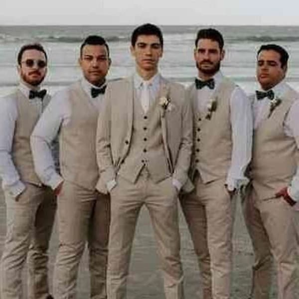 Man suit, wedding suit for groom and groomsmen, beige 2 piece suit, prom, party, dinner wear suit, customize suit