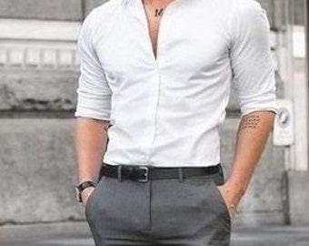 Primitivo Mente vulgar Camisa blanca elegante para hombre pantalón gris para ropa de - Etsy España