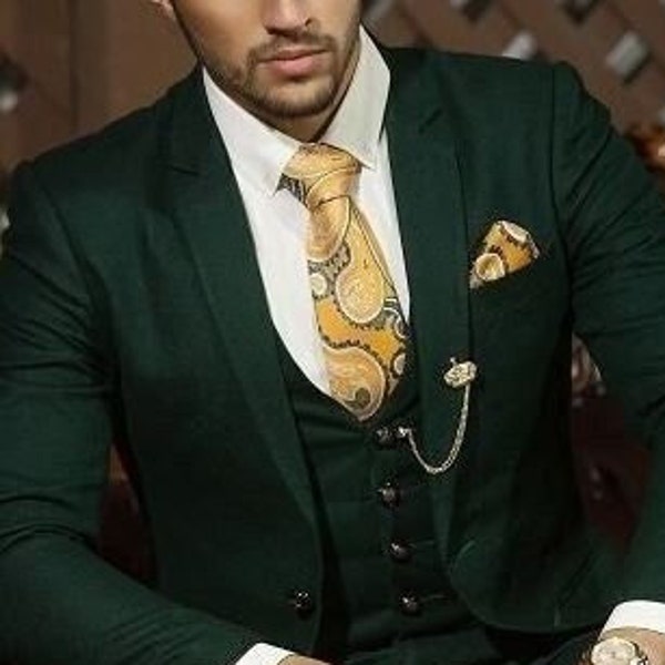 Grüner Anzug für Männer, 3-teiliger Anzug für Bräutigam und Trauzeugen, elegante Kleidung für Abschlussball, Hochzeit, Partykleidung, Bürokleidung, Abendessen.