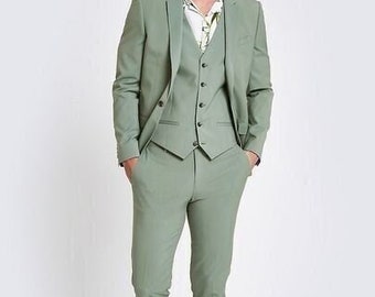 Man light green suit,3 piece suit, customize suit, wedding prom dinner party wear suit, formal suit, summer suit