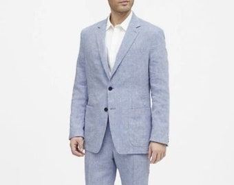 3 Piece Man Blue linen Suit-Party Wear Dinner Suit - Groomsmen Suit - summer Wedding Suit- office wear suit- customize suit for man.